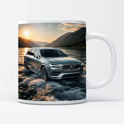Volvo V90 Crossing River at Sunset