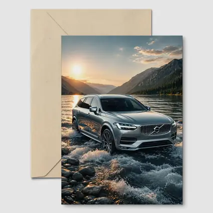 Volvo V90 Crossing River at Sunset
