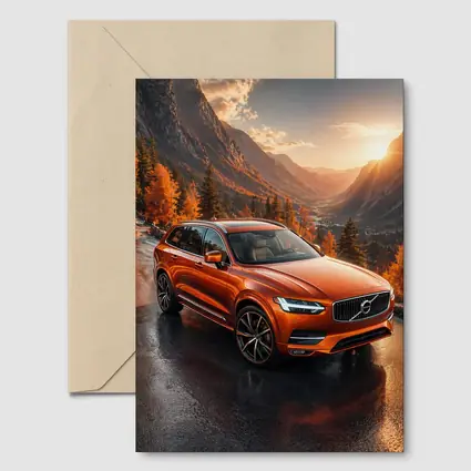 Volvo XC90 Orange SUV Mountain Sunset Road