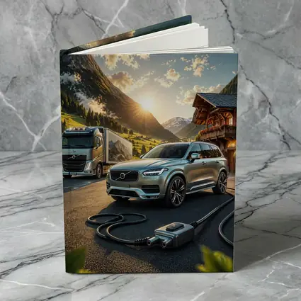 Volvo XC90 Charging Mountain Sunset Scene
