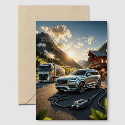 Volvo XC90 Charging Mountain Sunset Scene