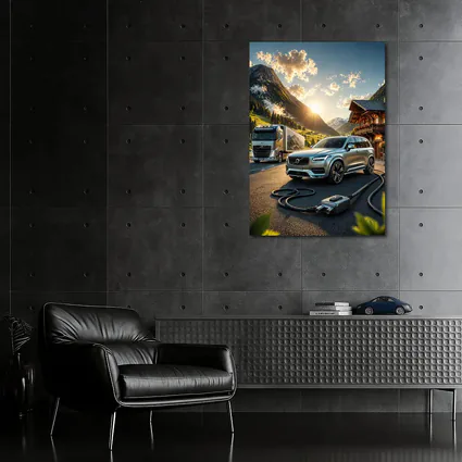 Volvo XC90 Charging Mountain Sunset Scene