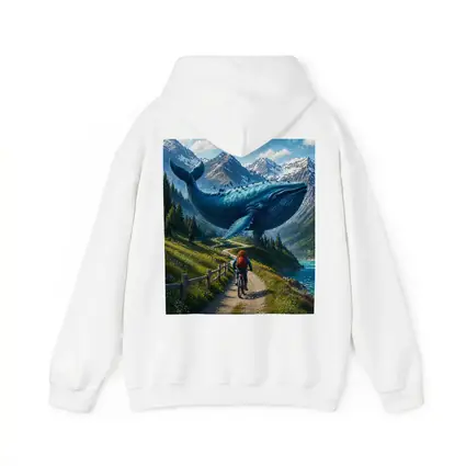 Giant Blue Whale Cyclist Mountain Trail Surreal