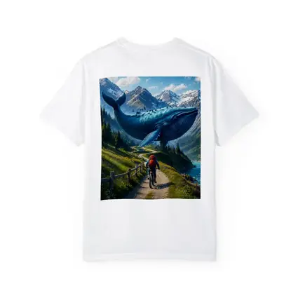 Giant Blue Whale Cyclist Mountain Trail Surreal