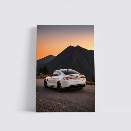 BMW M4 White Coupe Mountain Sunset