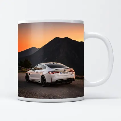 BMW M4 White Coupe Mountain Sunset