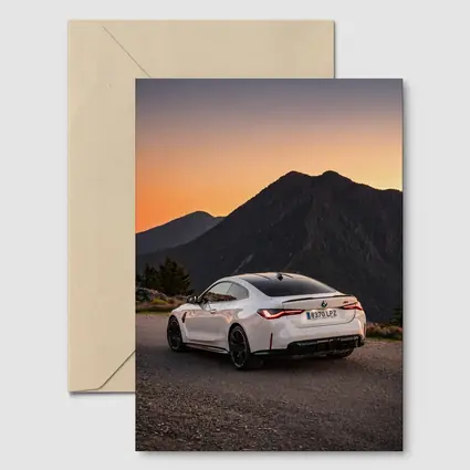 BMW M4 White Coupe Mountain Sunset