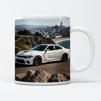 White Dodge Charger SRT San Francisco Skyline
