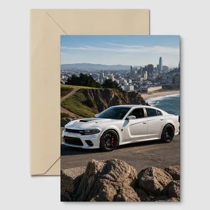 White Dodge Charger SRT San Francisco Skyline