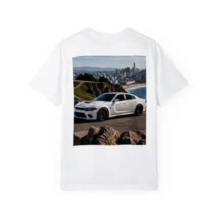White Dodge Charger SRT San Francisco Skyline