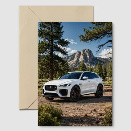 White Jaguar F-Pace SVR Mountain Forest Setting