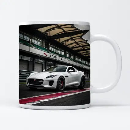 White Jaguar F-Type on Race Track
