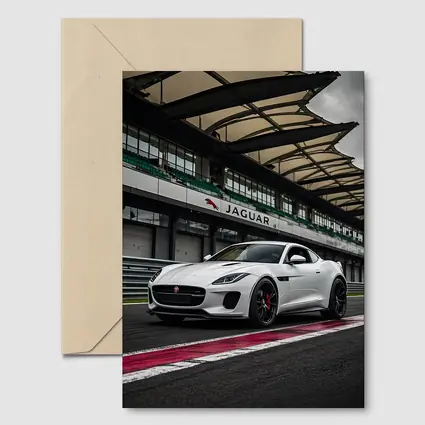 White Jaguar F-Type on Race Track