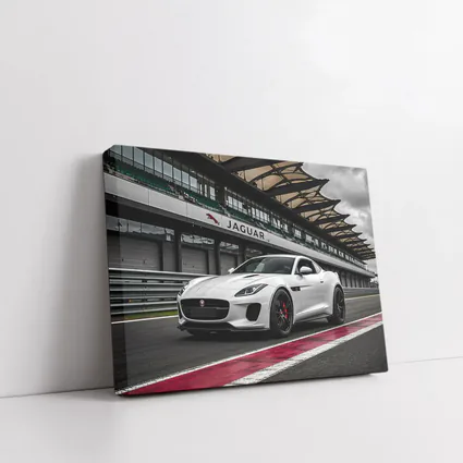 White Jaguar F-Type on Race Track