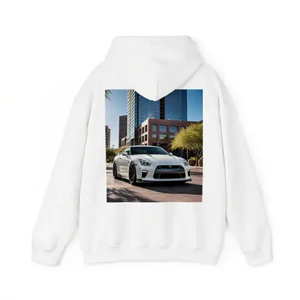 White Nissan GT-R City Downtown Setting