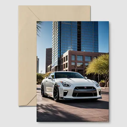 White Nissan GT-R City Downtown Setting