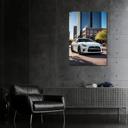 White Nissan GT-R City Downtown Setting
