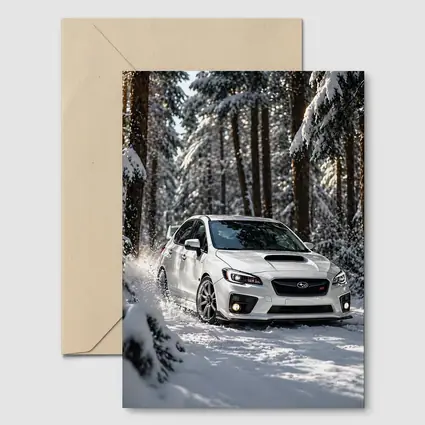 Subaru WRX STI White Snowy Forest Drive