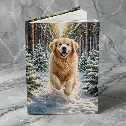 Golden Retriever Running Through Snowy Winter Forest
