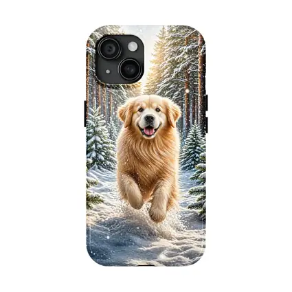 Golden Retriever Running Through Snowy Winter Forest