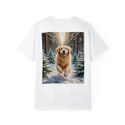 Golden Retriever Running Through Snowy Winter Forest