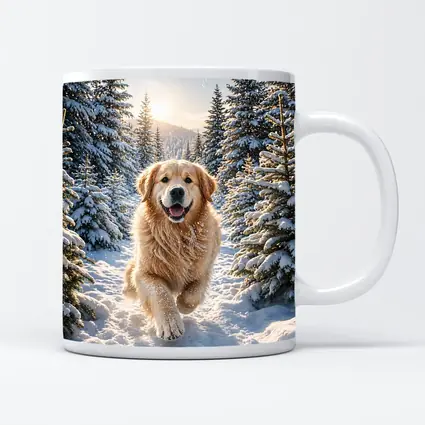 Golden Retriever Running Through Snowy Forest