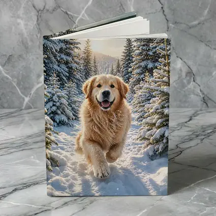 Golden Retriever Running Through Snowy Forest