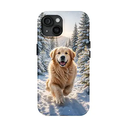 Golden Retriever Running Through Snowy Forest