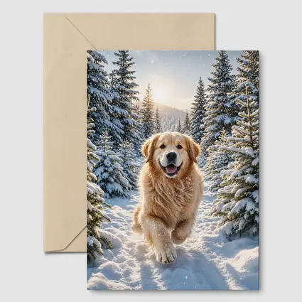 Golden Retriever Running Through Snowy Forest