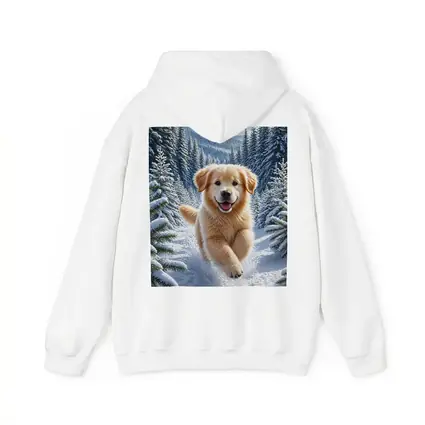 Golden Retriever Puppy Running Through Snowy Forest