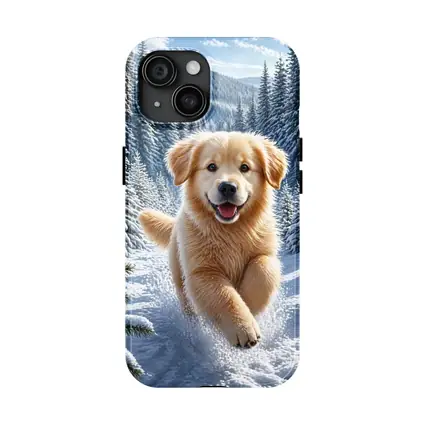 Golden Retriever Puppy Running Through Snowy Forest