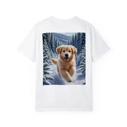 Golden Retriever Puppy Running Through Snowy Forest