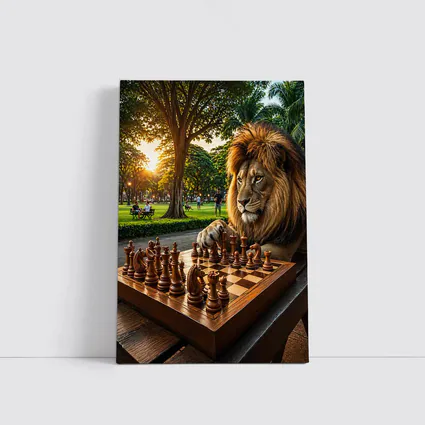 Lion Playing Chess in Sunny Park