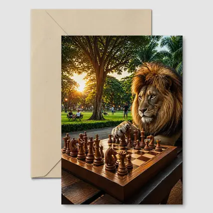 Lion Playing Chess in Sunny Park