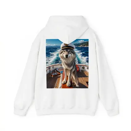 Wolf Captain Wearing Hat on Yacht