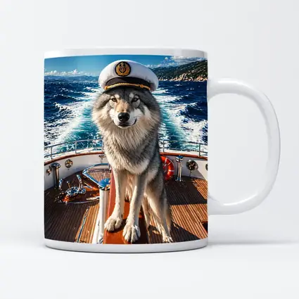 Wolf Captain Wearing Hat on Yacht