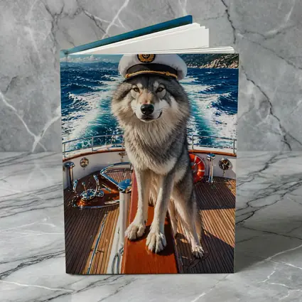 Wolf Captain Wearing Hat on Yacht