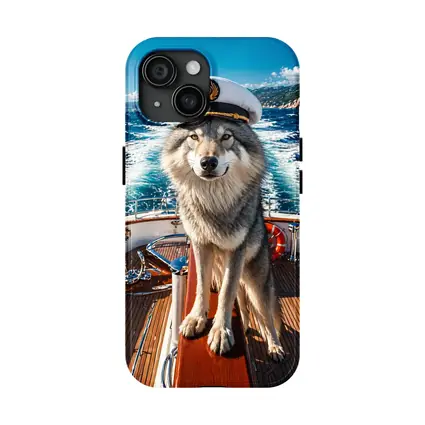 Wolf Captain Wearing Hat on Yacht