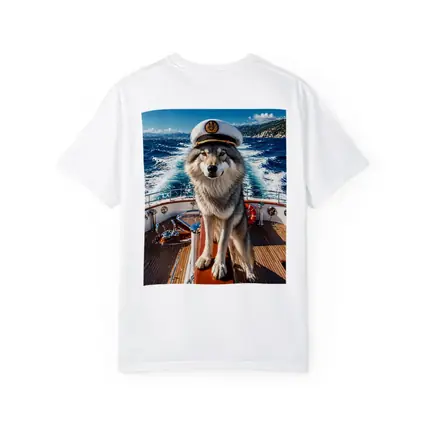 Wolf Captain Wearing Hat on Yacht