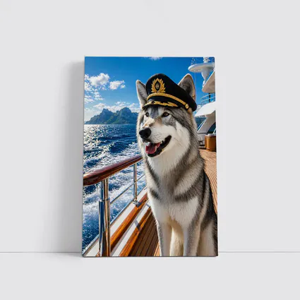 Siberian Husky Captain on Luxury Yacht