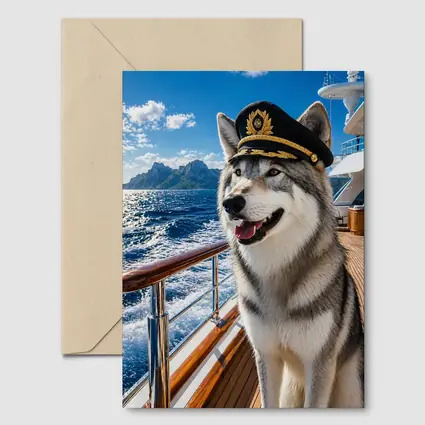 Siberian Husky Captain on Luxury Yacht