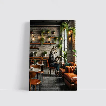 Wolf Reading Book In Stylish Cafe
