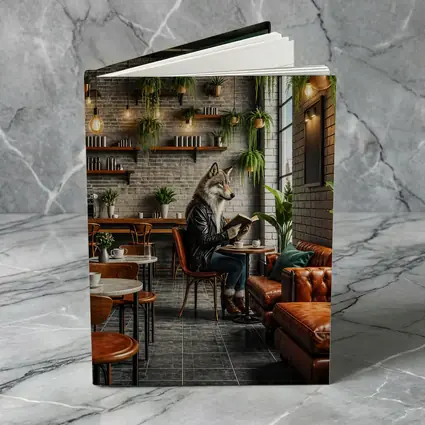 Wolf Reading Book In Stylish Cafe