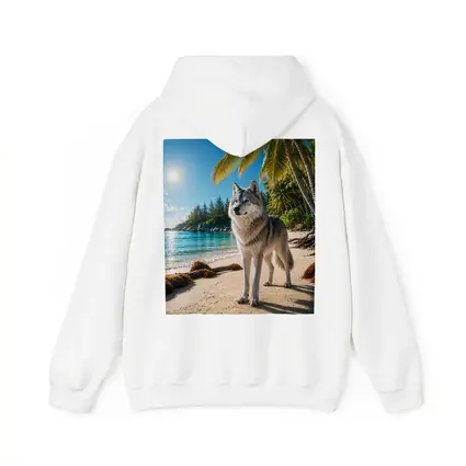Wolf Standing on Tropical Sandy Beach