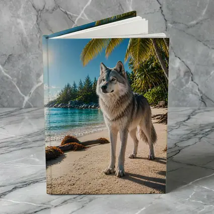 Wolf Standing on Tropical Sandy Beach