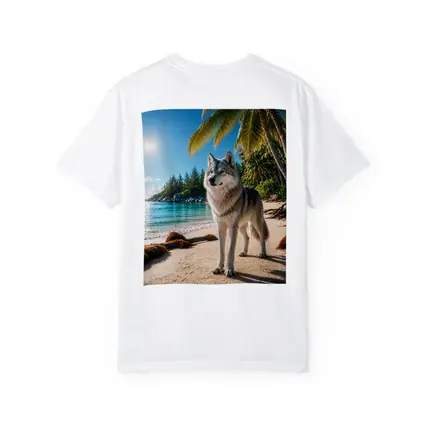 Wolf Standing on Tropical Sandy Beach