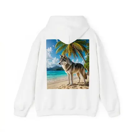 Wolf Standing On Tropical Beach Palm Trees