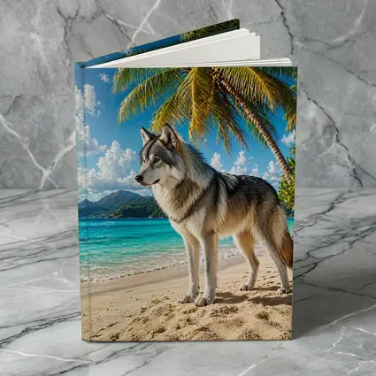 Wolf Standing On Tropical Beach Palm Trees