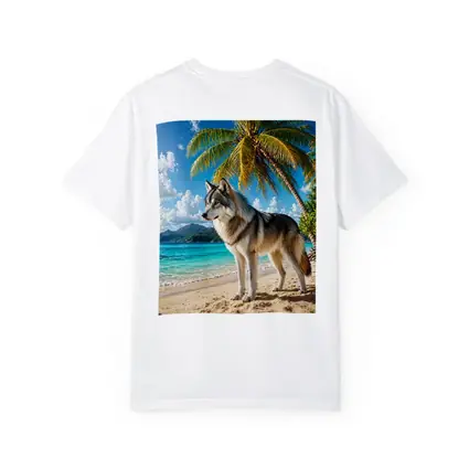 Wolf Standing On Tropical Beach Palm Trees