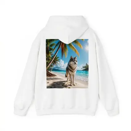 Wolf Standing on Sunny Tropical Beach
